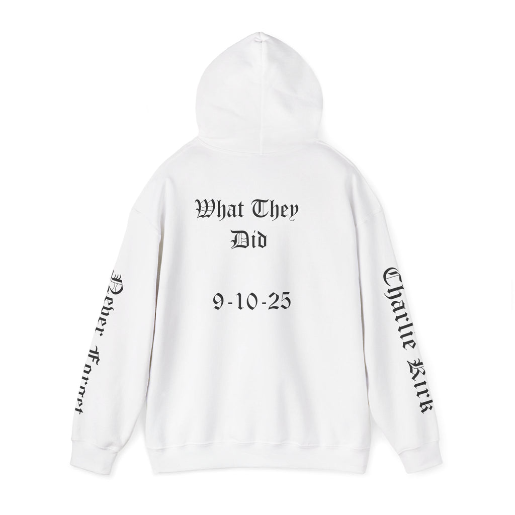 Never Forget What They Did to Charlie Kirk - Liberty Rising Hooded Sweatshirt - Unisex Heavy Blend, Perfect for Free Spirits, Comfy Casual Wear, Inspirational Gift, Streetwear, [...]
