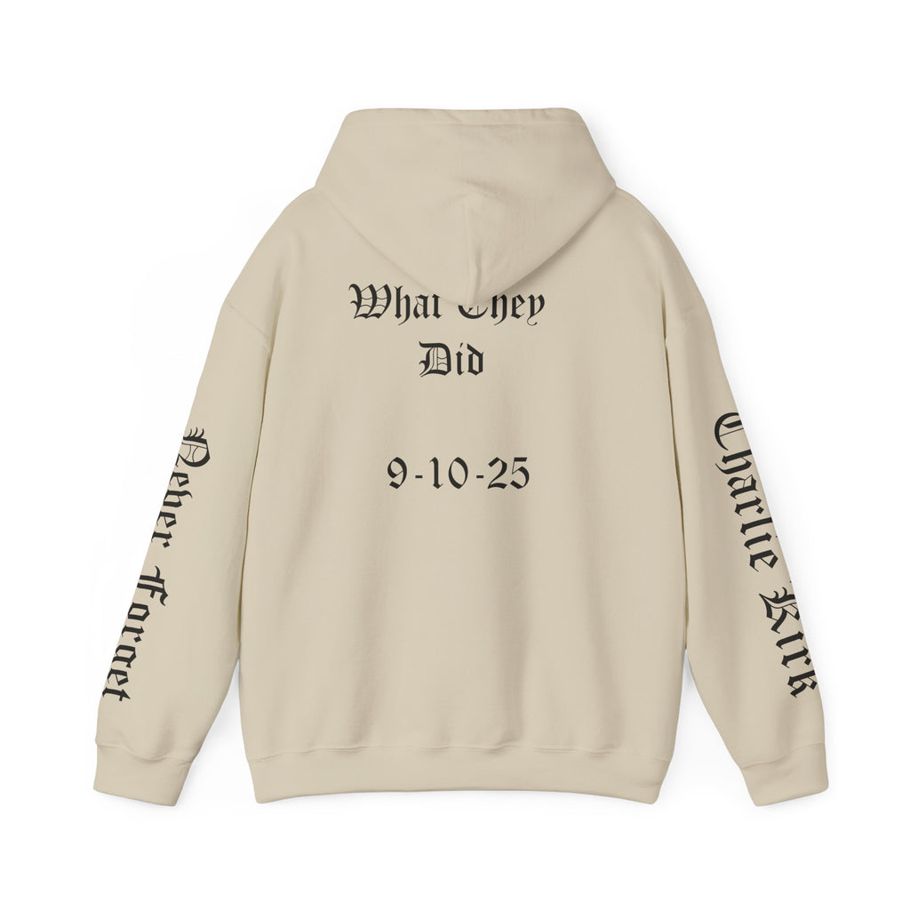 Never Forget What They Did to Charlie Kirk - Liberty Rising Hooded Sweatshirt - Unisex Heavy Blend, Perfect for Free Spirits, Comfy Casual Wear, Inspirational Gift, Streetwear, [...]