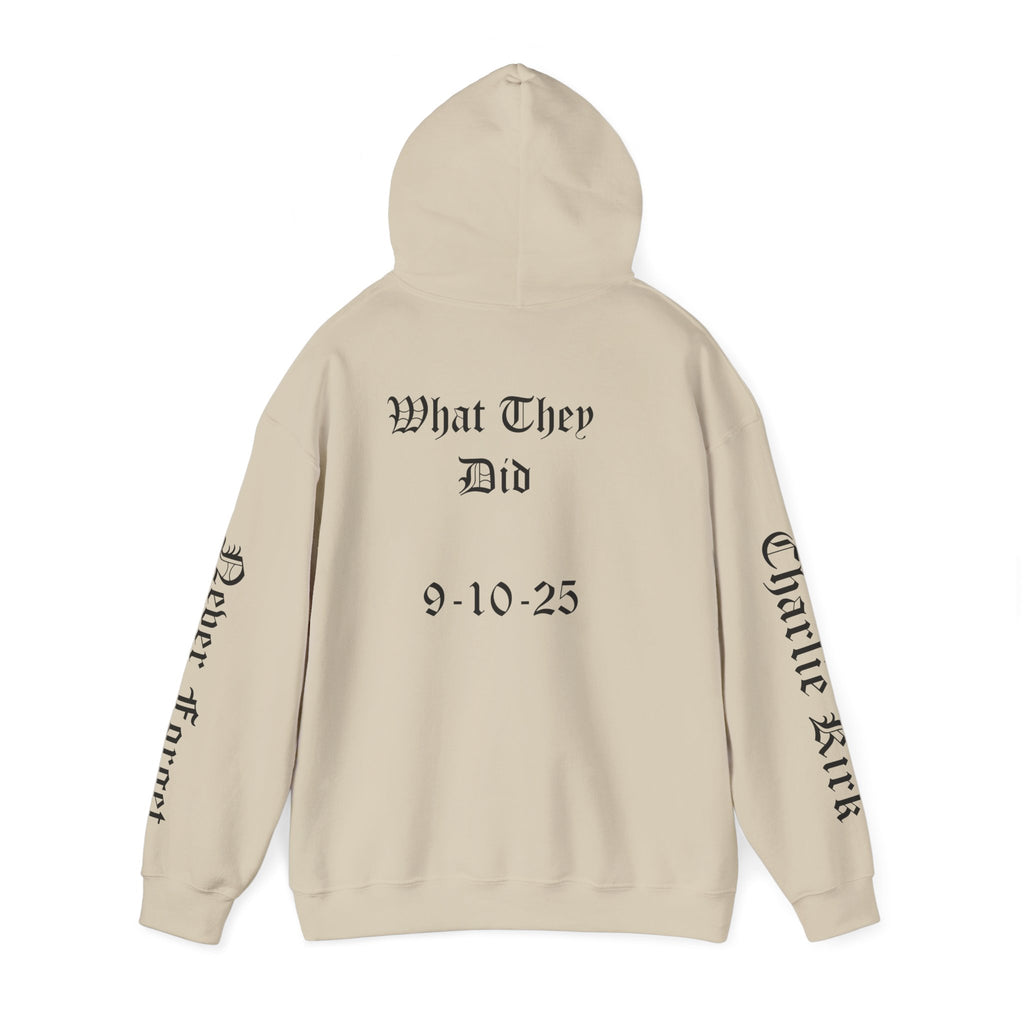 Never Forget What They Did to Charlie Kirk - Liberty Rising Hooded Sweatshirt - Unisex Heavy Blend, Perfect for Free Spirits, Comfy Casual Wear, Inspirational Gift, Streetwear, [...]